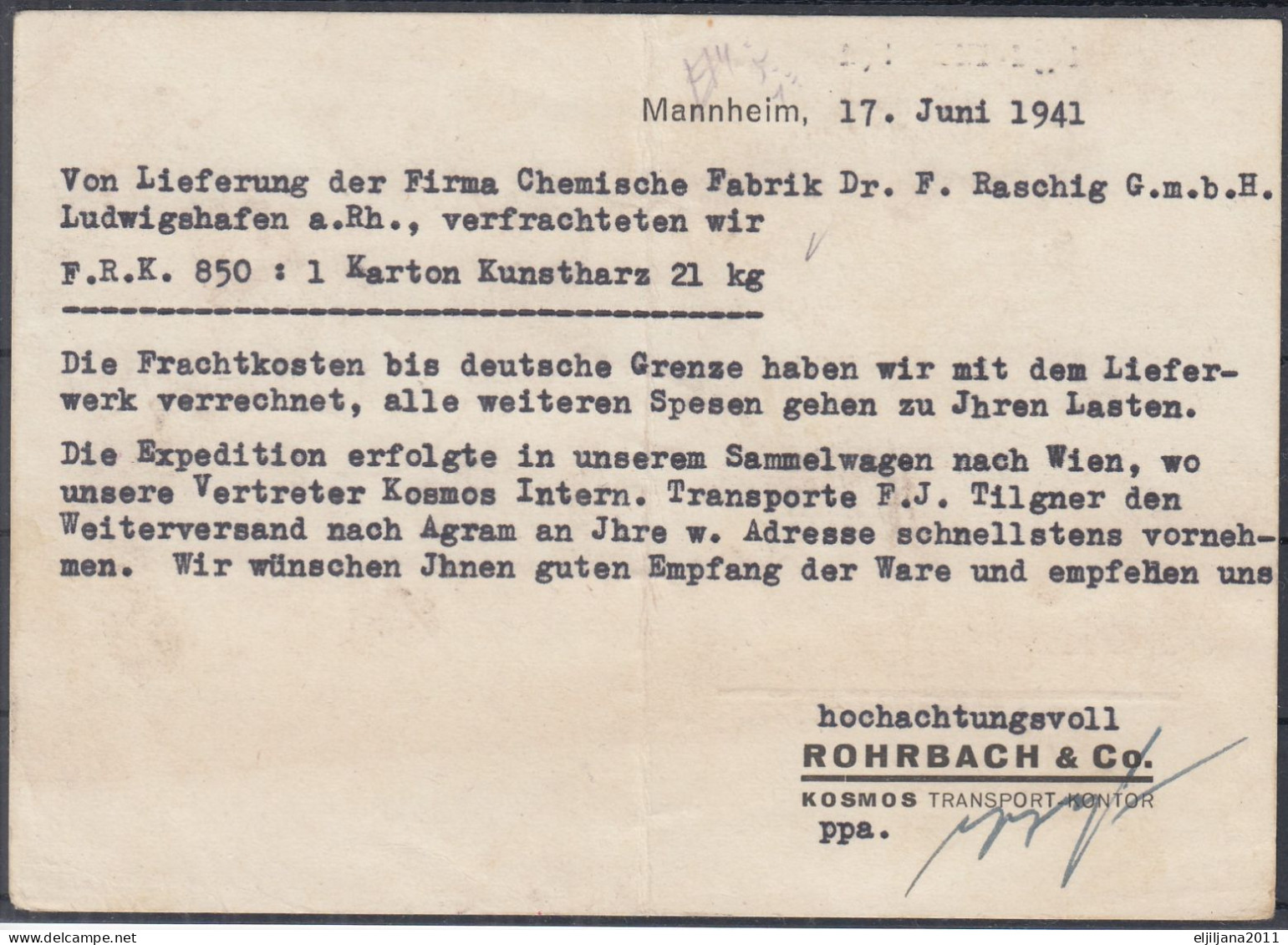⁕ Germany, Deutsches Reich 1941 Mannheim ⁕ Luftpost Airmail Postkarte To Agram / Kroatien - Lettres & Documents