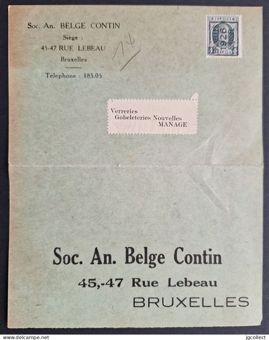 Typo 141A (BRUXELLES 1926 BRUSSEL) - Carte Response BELGE CONTIN - Typografisch 1922-31 (Houyoux)