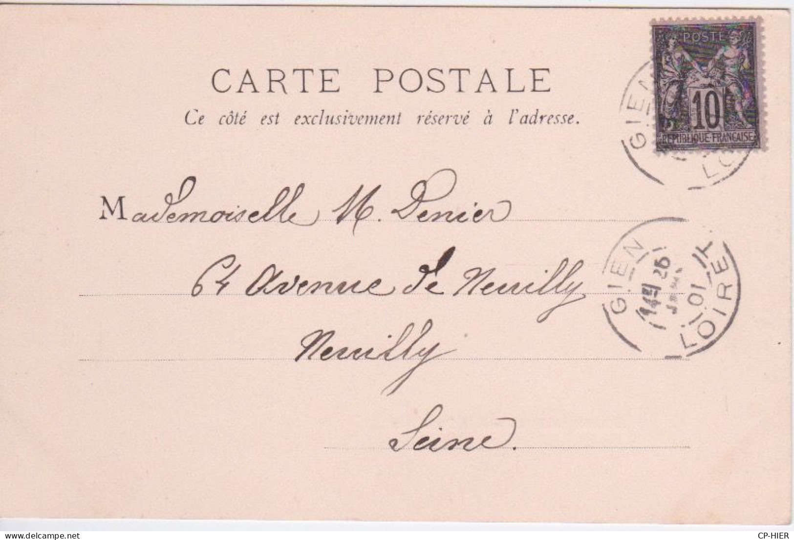 63 - AUVERGNATS ALLANT A LA VILLE EN CHEVAL - CARTE ECRITE DE NEVOY + CACHET POSTAL  DE GIEN 45  EN 1901 - Auvergne Types D'Auvergne