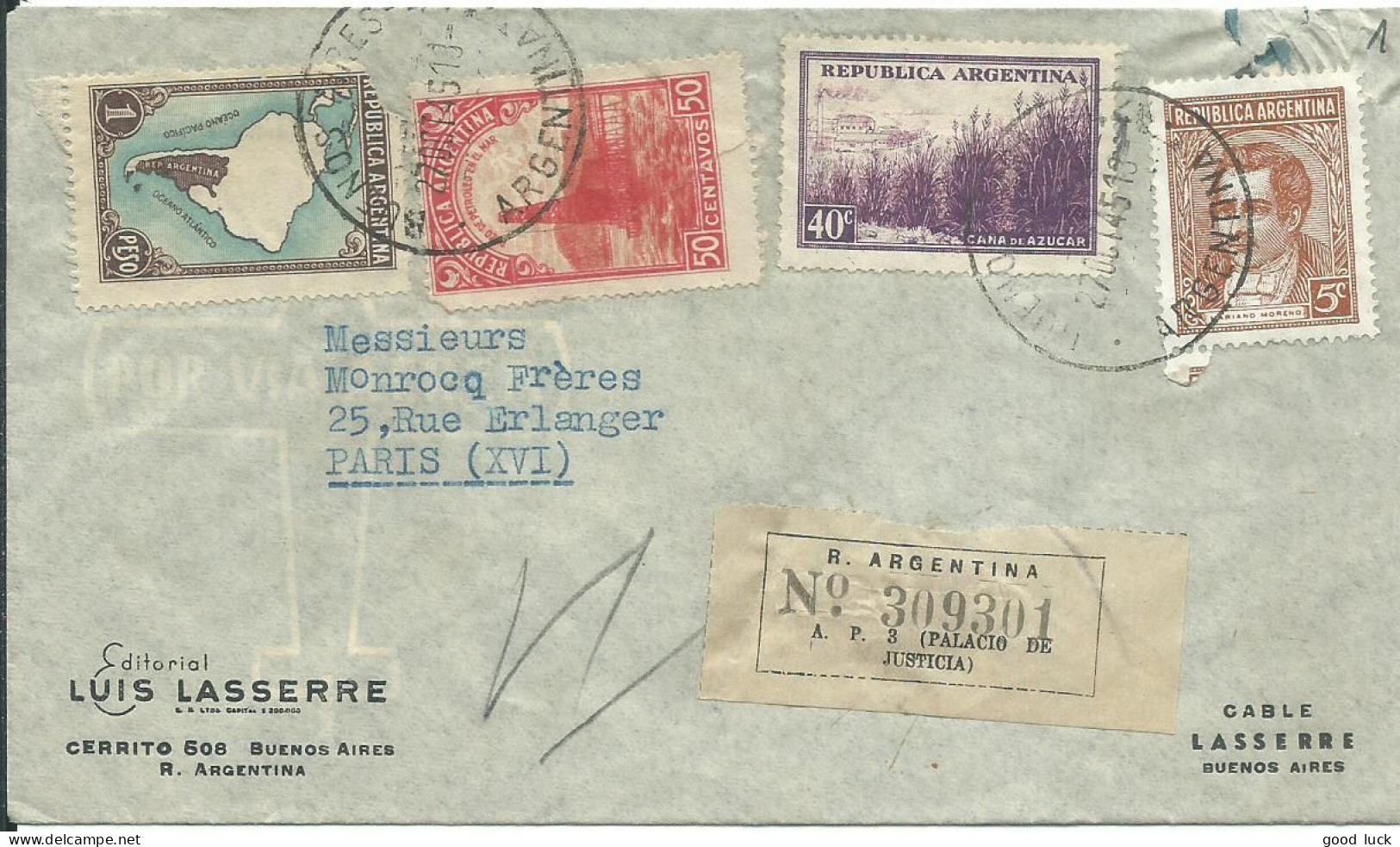 ARGENTINE LETTRE RECOMMANDEE A ENTETE 150c BUENOS AIRES POUR PARIS DE 1945  LETTRE COVER - Cartas & Documentos