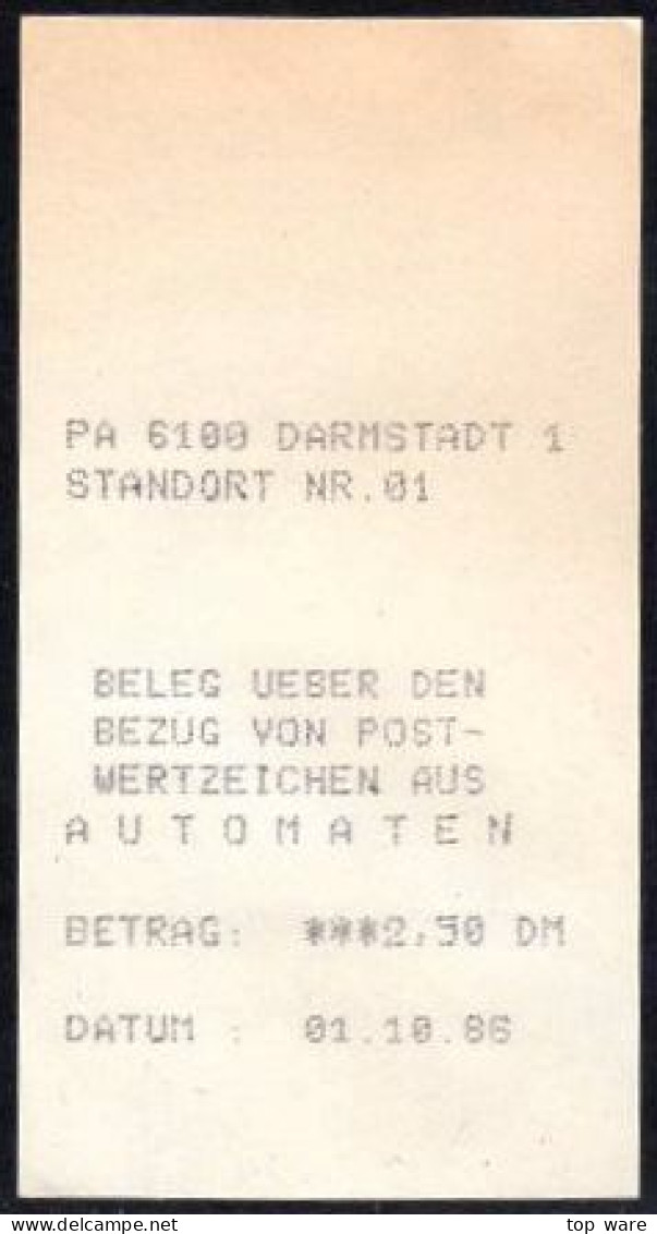 Deutschland Bund ATM 1.1 Hu ZT III Ziffern-Mischtype NN-Brief EF 250Pf . + Quittung 1.10.86 Darmstadt 1 - Machine Labels [ATM]