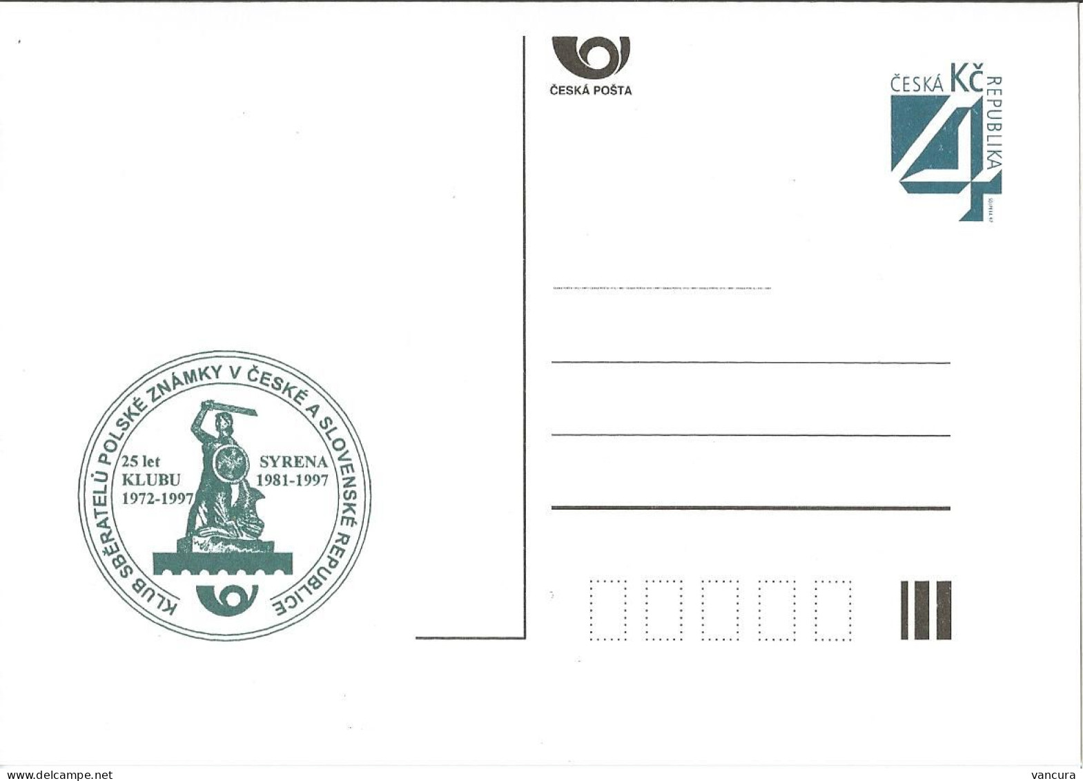 CDV C Czech Republic Syrena, Club Of The Collectors Of Polish Stamps In The Czech And Slovak Republics 1997 - Mythology