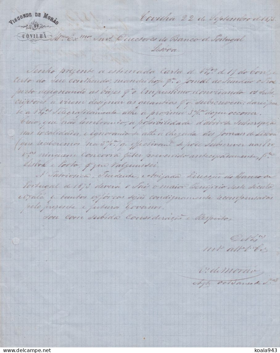 Visconde De Morao / Morais COVILHA 1873 - 2 Lettres Manuscrites Signées / Portugal Monarquia - Portugal - Manuscrits