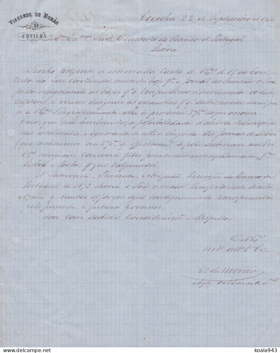 Visconde De Morao / Morais COVILHA 1873 - 2 Lettres Manuscrites Signées / Portugal Monarquia - Portugal - Manoscritti