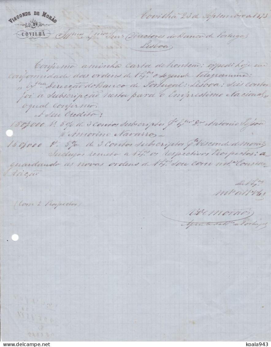 Visconde De Morao / Morais COVILHA 1873 - 2 Lettres Manuscrites Signées / Portugal Monarquia - Portugal - Manoscritti