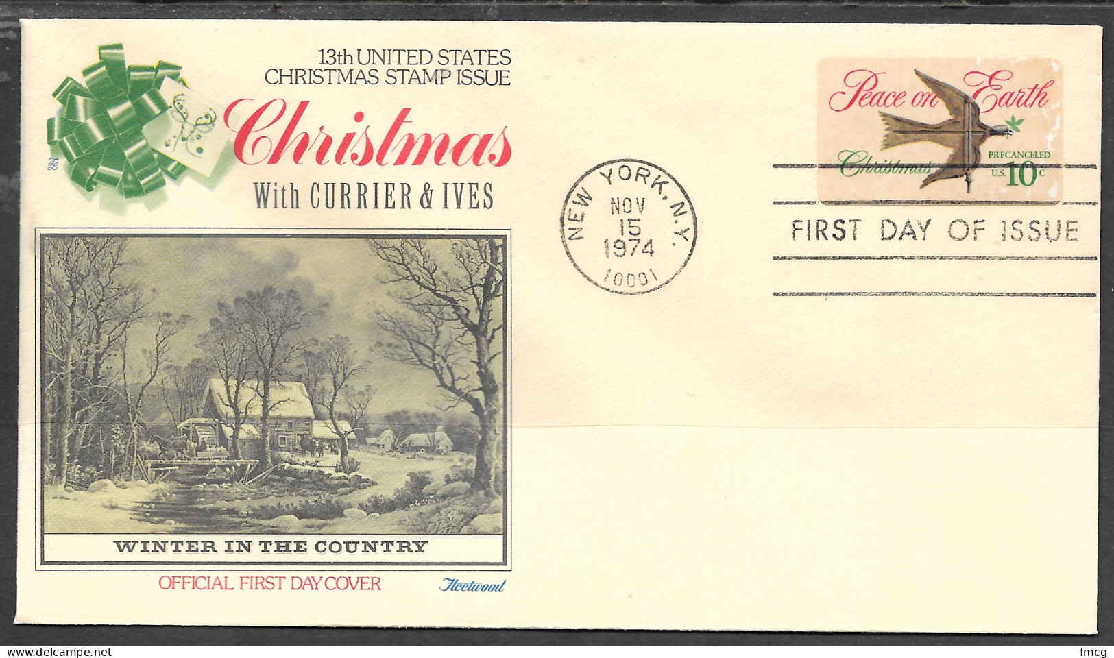 USA FDC Fleetwood Cachet, 1974 10 Cents Christmas Self-adhesive - 1971-1980