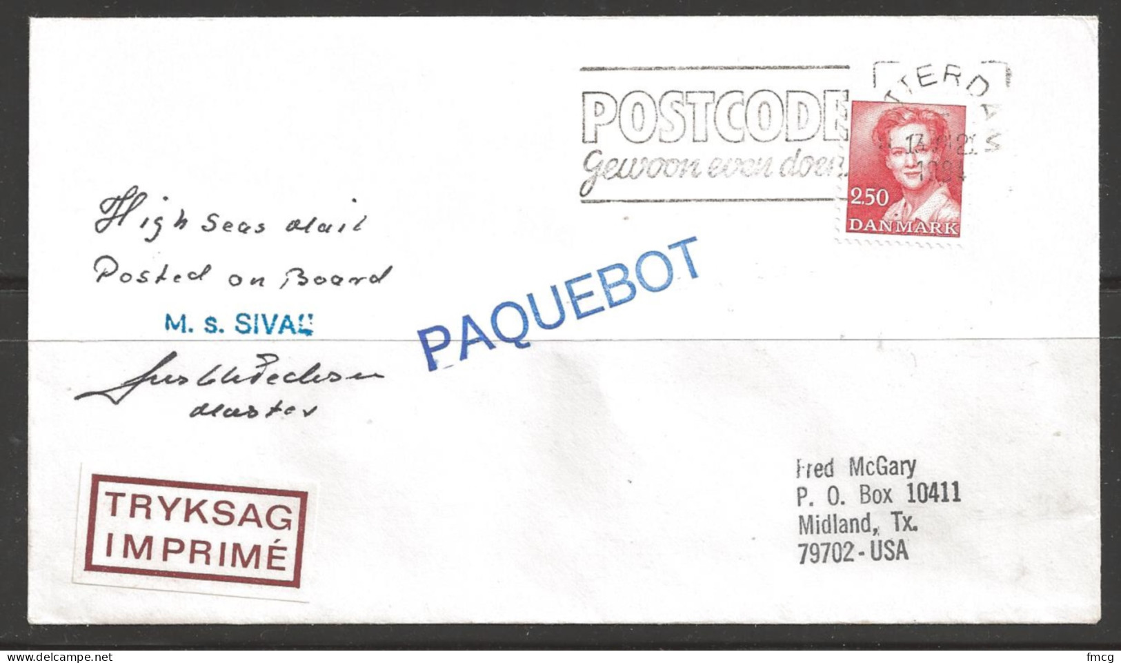 1984 Paquebot Cover, Denmark Stamp Used In Rotterdam, Netherlands - Lettres & Documents