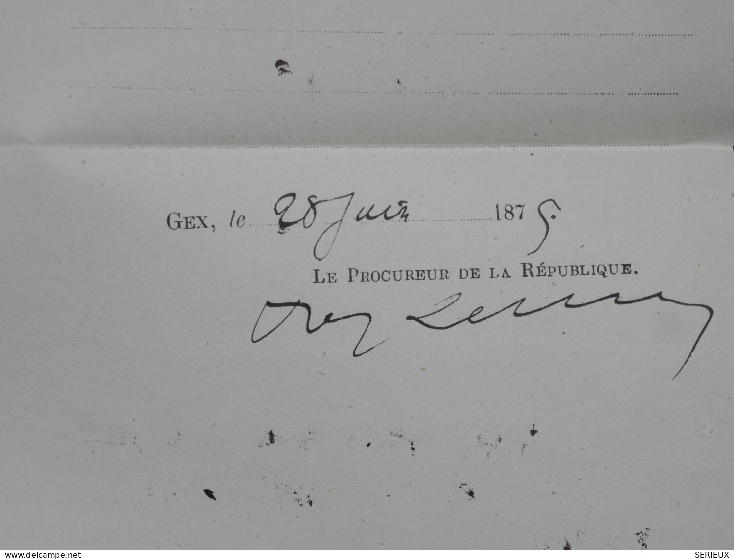 DO19 FRANCE  LETTRE PROCUREUR REPUBLIQUE   1875 PETIT BUREAU  GEX A LOUHANS  +AFF. INTERESSANT++ - 1849-1876: Klassieke Periode