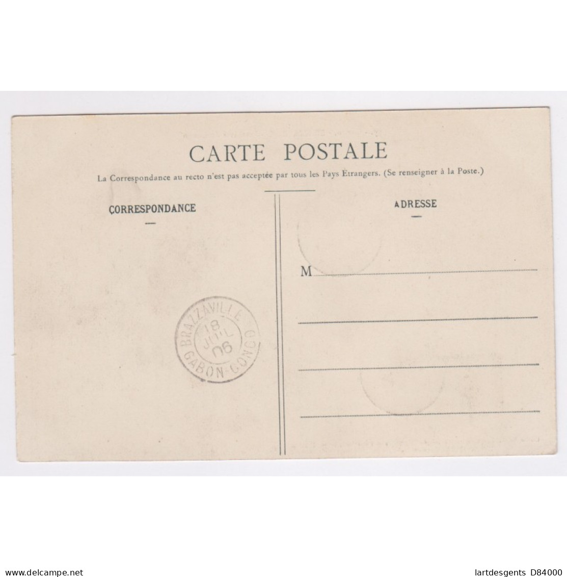 CPA - Oblitération Double Cercle Brazzaville-Gabon-Congo  - L'artdesgents.fr - Lettres & Documents