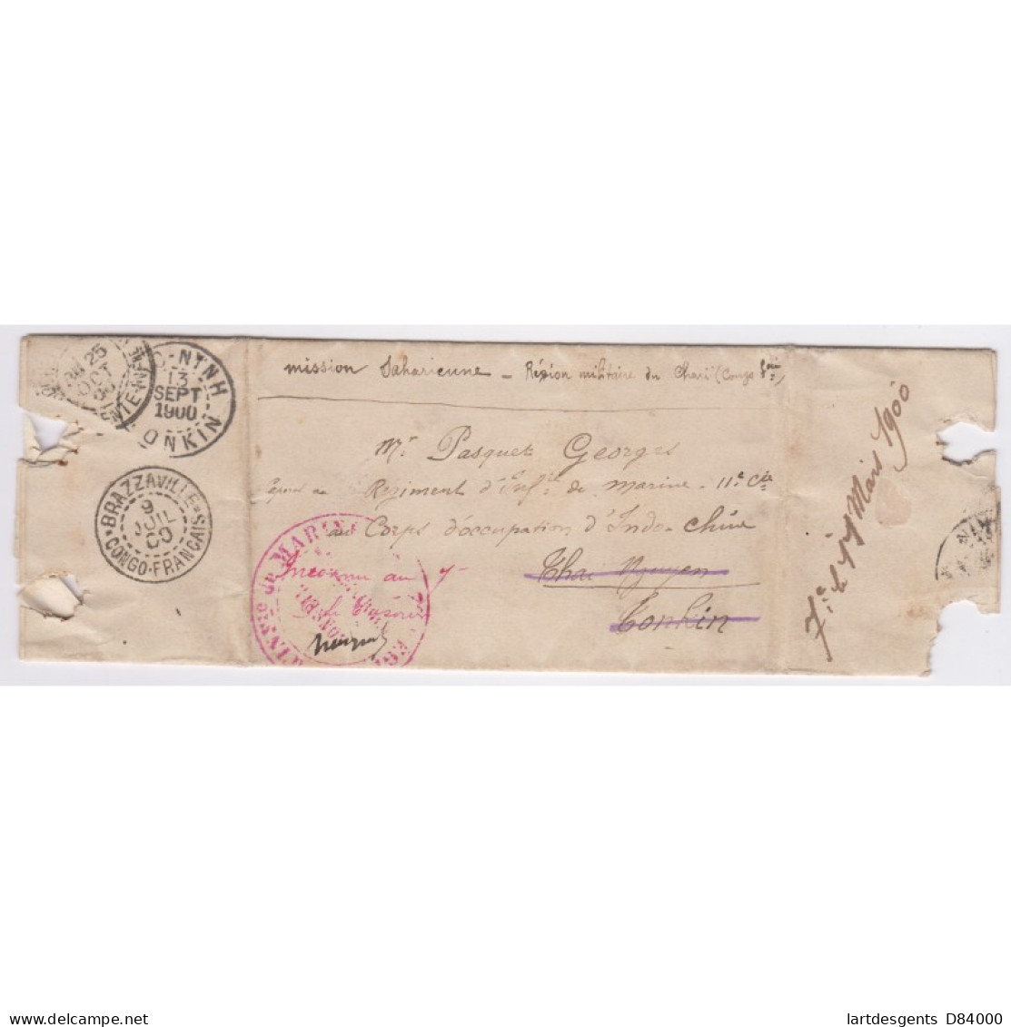 Lettre- Mission Saharienne Région Du Chari - Oblitération Double Cercle Brazzaville-Congo 9-7-1900, Lartdesgents - Lettres & Documents