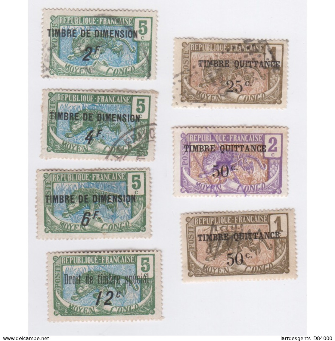 Moyen Congo - Lot De 7 Timbres Quittance Et Timbres De Dimension Oblitérés, Lartdesgents.fr - Lettres & Documents