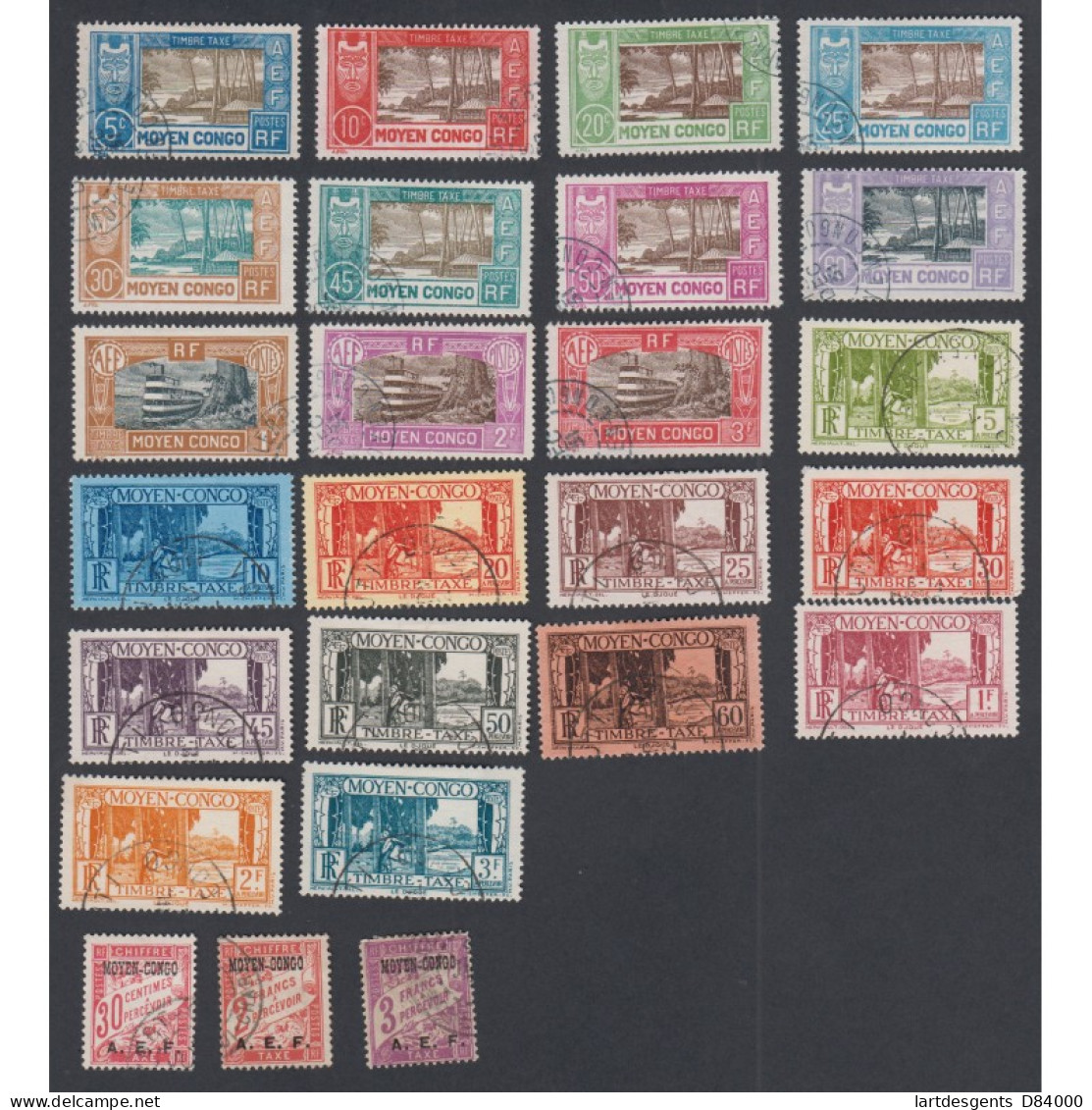 Timbres Colonies Moyen Congo Taxes 1928 N°5-10-11 Et 1930/33 N°12 à N°33, Cote 171 € Lartdesgents - Brieven En Documenten