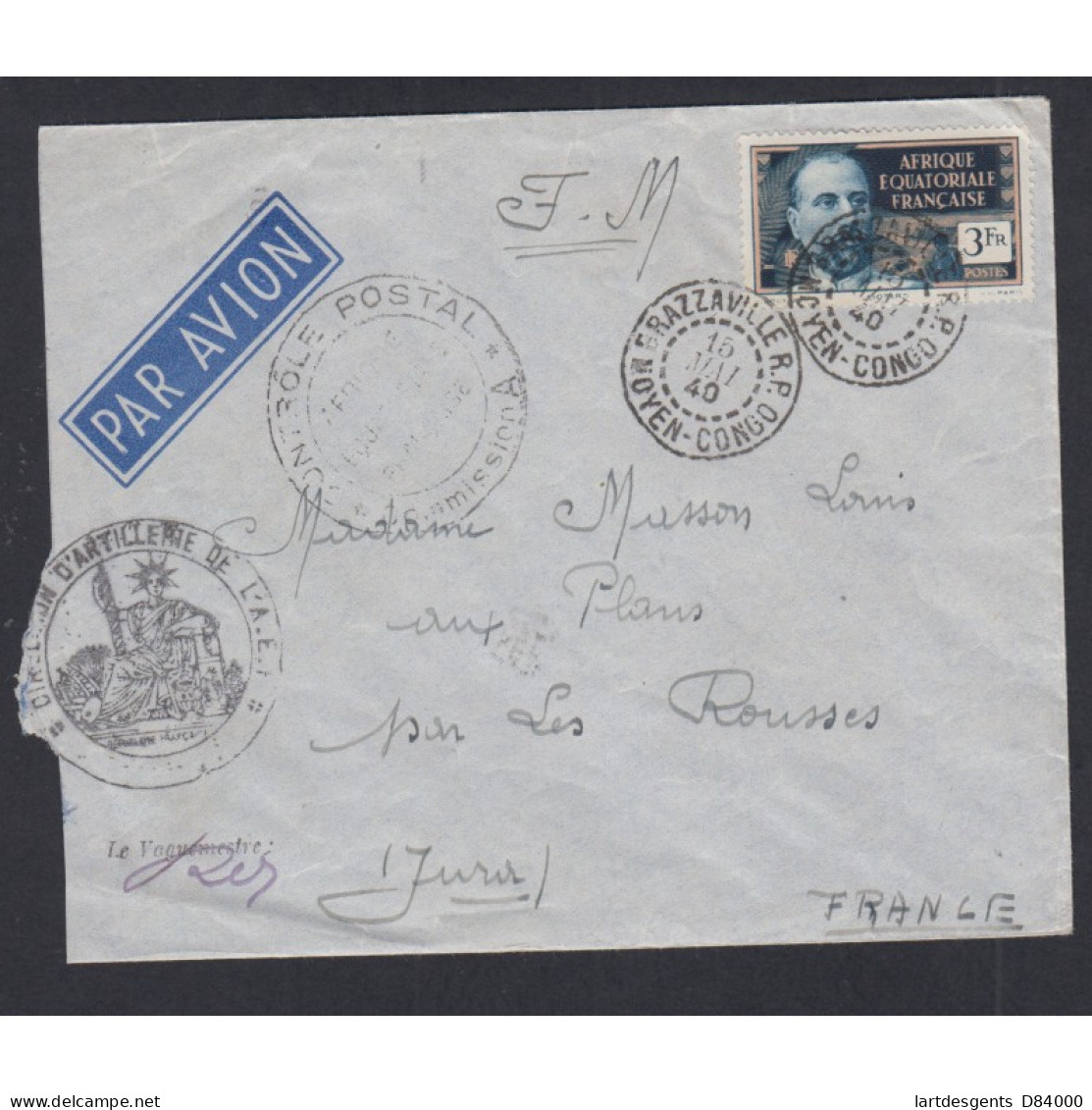 Colonies - Lettre Cachet Brazzaville Moyen Congo-  Contrôle Postale  1940, Lartdesgents.fr - Lettres & Documents
