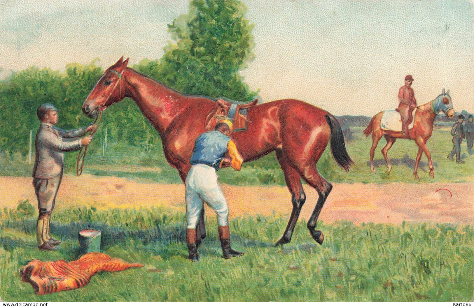 Hippisme * Série De 4 CPA Illustrateur Gaufrée Embossed * Hippique Cheval Chevaux équitation Jockey - Horse Show
