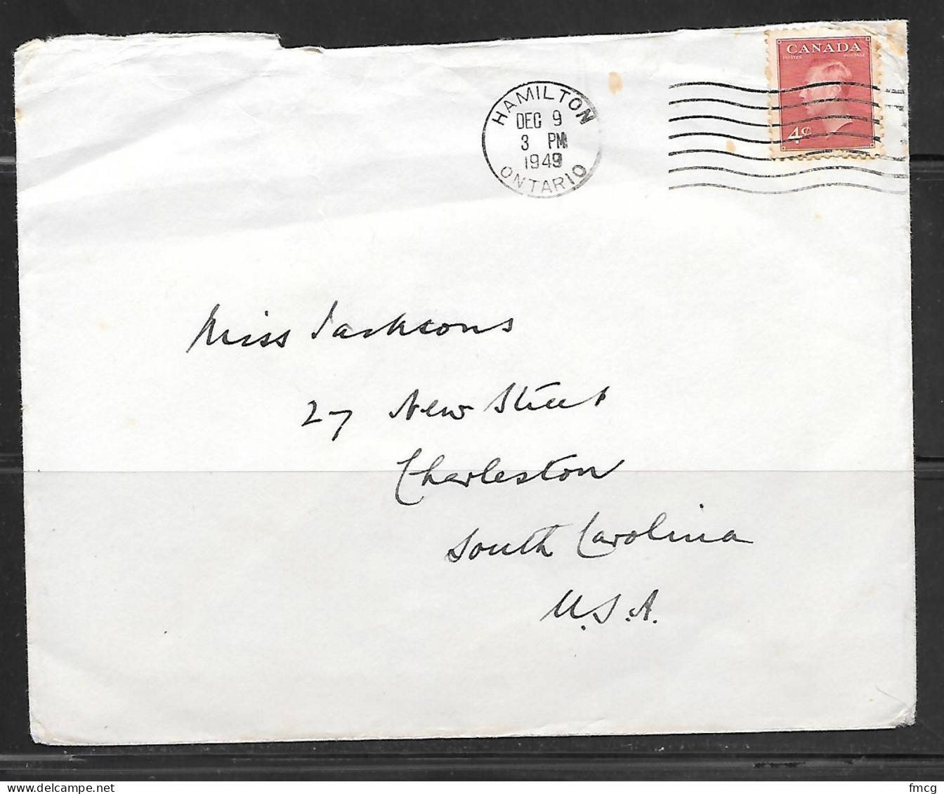 1949 4c George, Hamilton To South Carolina - Covers & Documents