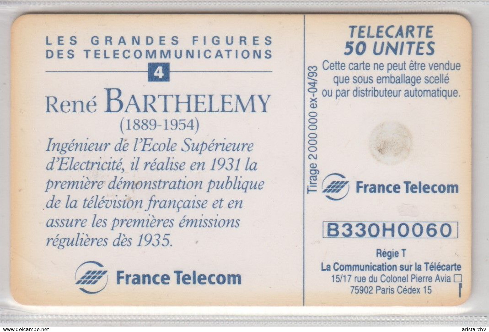 FRANCE 1993 RENE BARTHELEMY INVENTOR ELECTRICITY ENGINEER - 1993