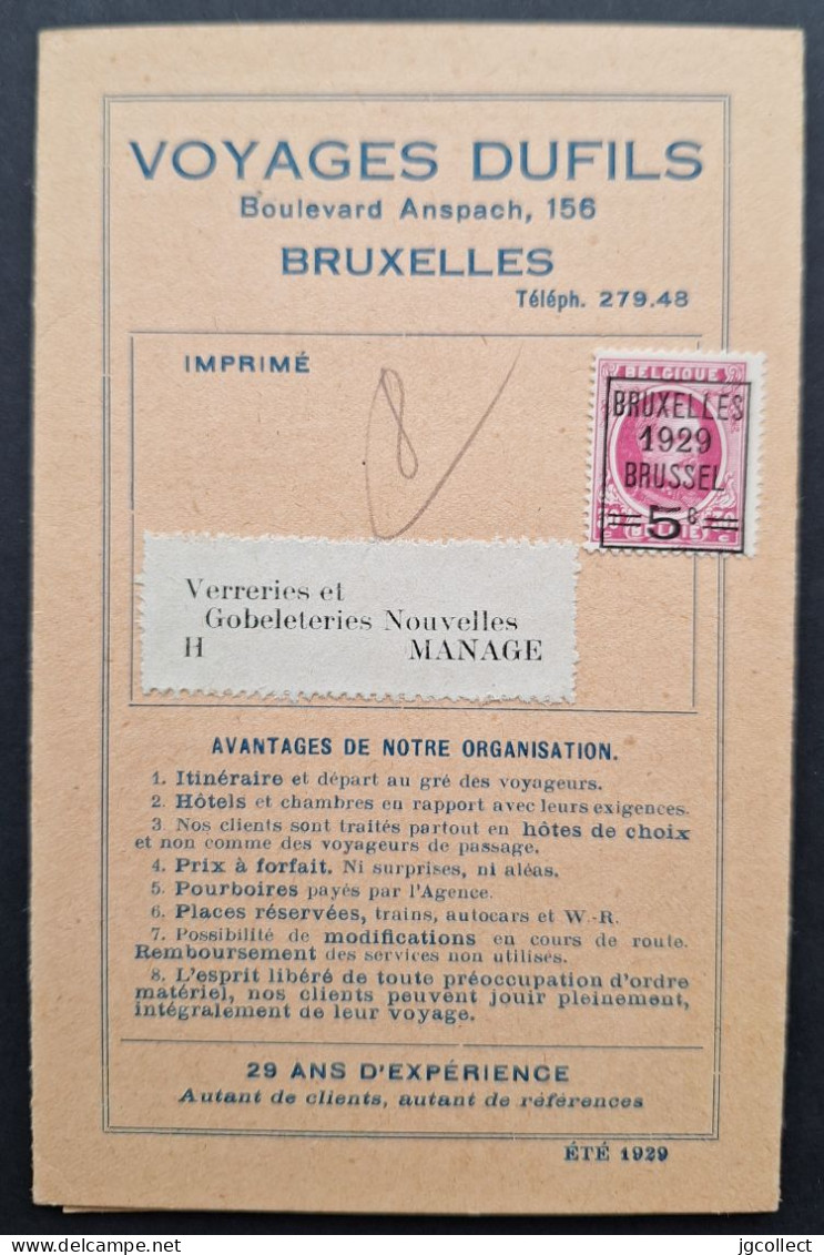 Typo [273] (BRUXELLES 1929 BRUSSEL) - Voyages DUFILS - Typos 1922-31 (Houyoux)