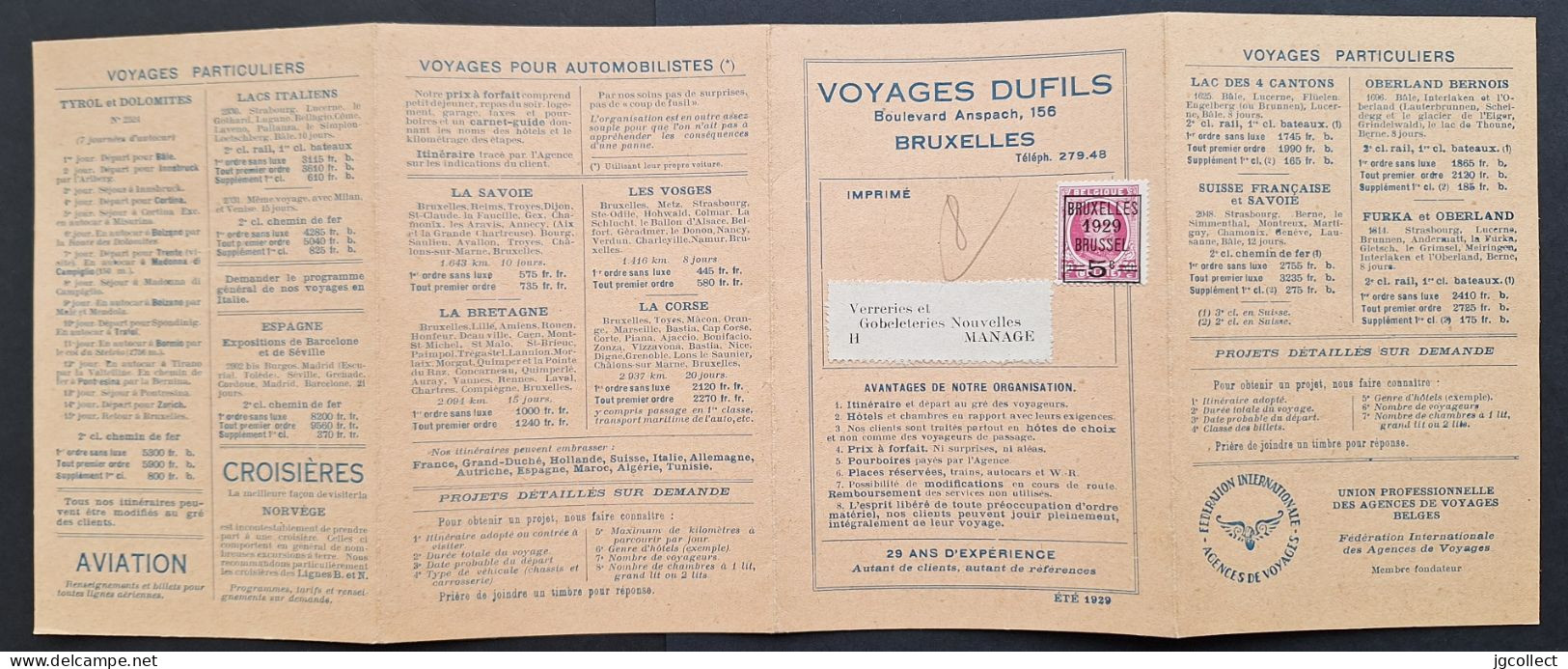 Typo [273] (BRUXELLES 1929 BRUSSEL) - Voyages DUFILS - Typografisch 1922-31 (Houyoux)