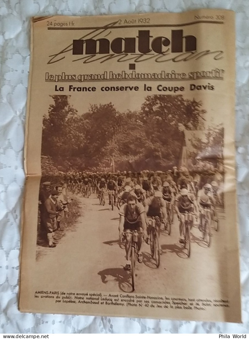 MATCH L' Intran 1932 Journal Hebdomadaire Sportif N° 308 Tour De France LEDUCQ Coupe DAVIS à Roland Garros BOROTRA - Hiver 1992: Albertville