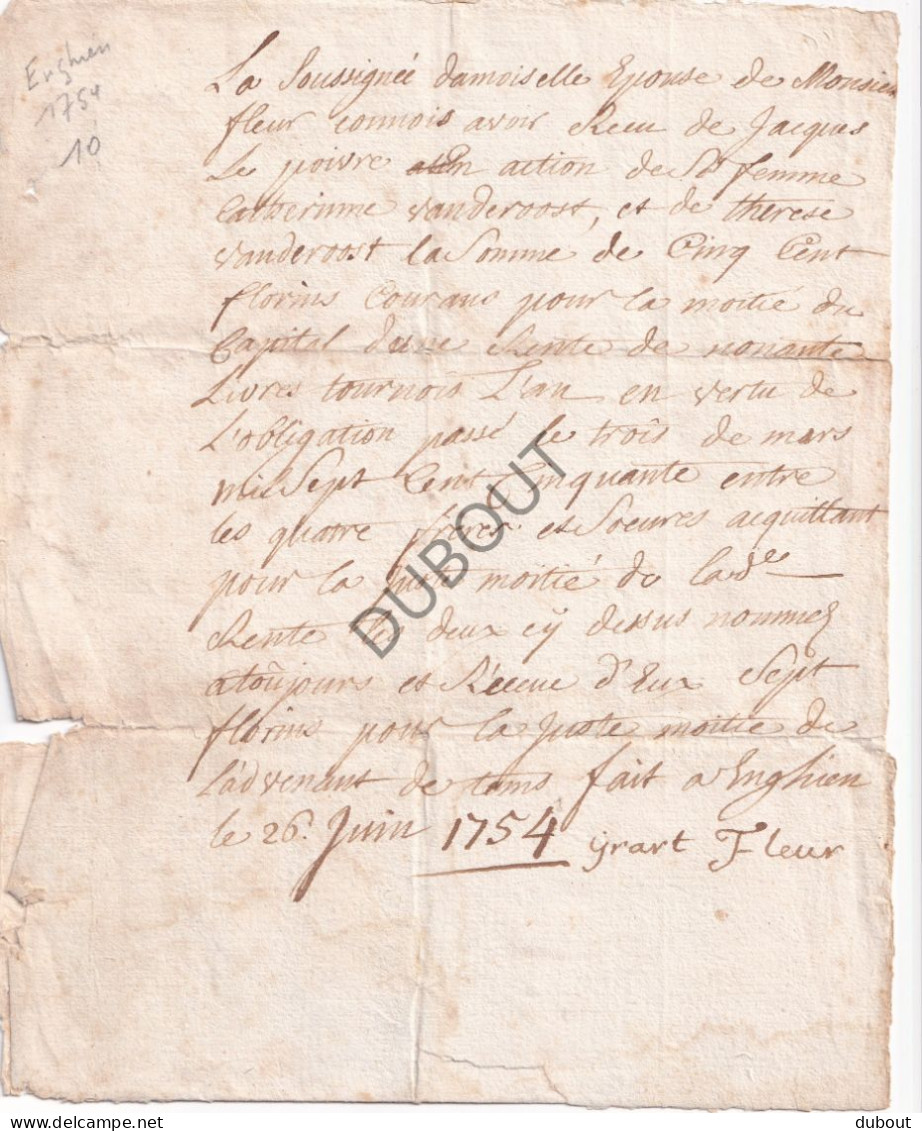 Enghien -  Manuscrit 1754 Concerne 500 Florins  (V3141) - Manuscripts
