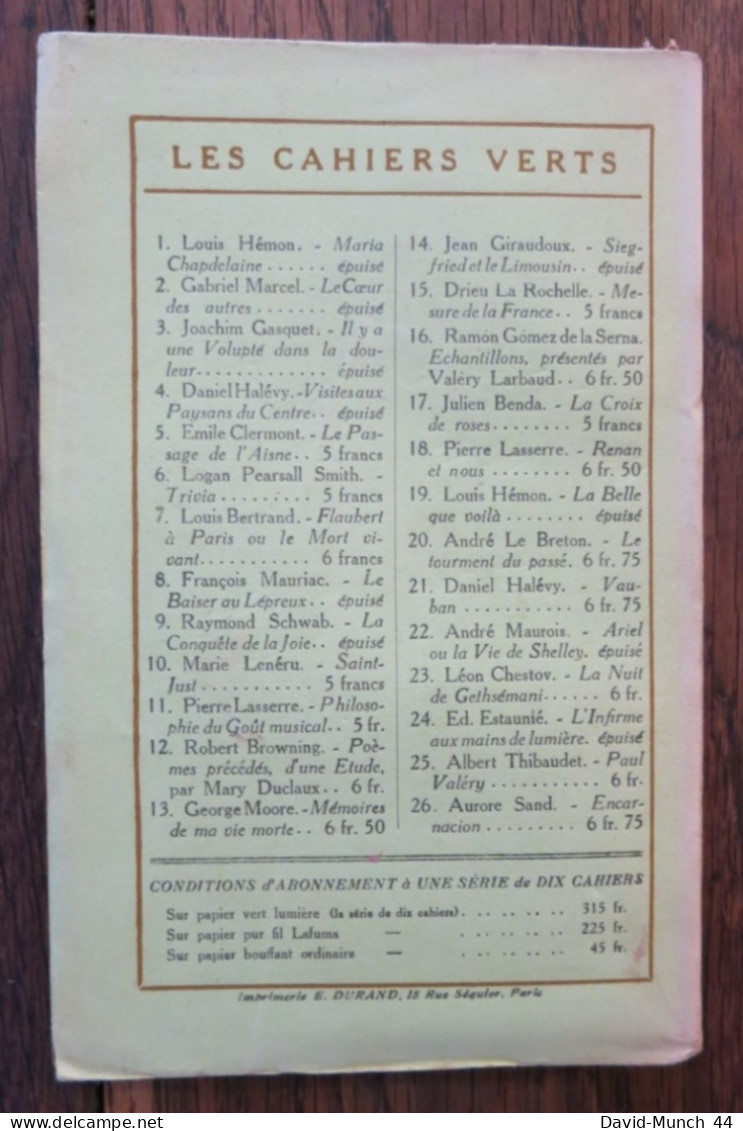 La Fleur D'or Comte Du Conte De Gobineau. Librairie Grasset , "Les Cahiers Verts"-27. 1923,exemplaire Sur Vergé Bouffant - 1901-1940