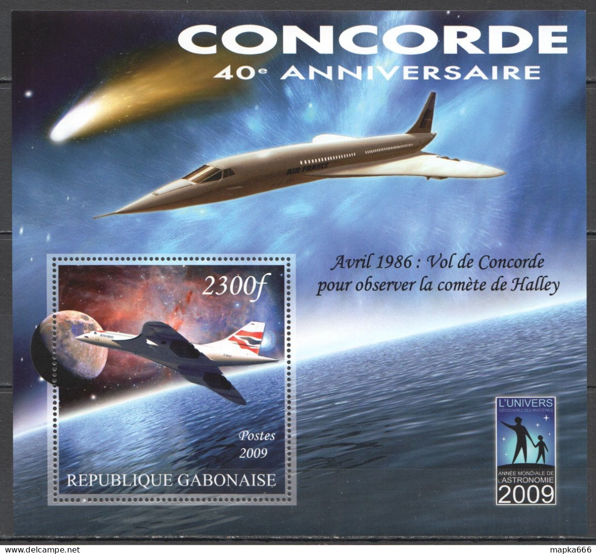 Vk034 2009 Space Concorde 40Th Anniversary Year Of Astronomy Halley'S Comet Mnh - Autres & Non Classés