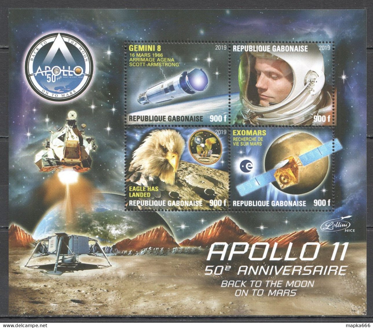 Vk027 2019 Space Apollo 11 Back To The Moon Eagle Birds Gemini 8 Exomars Kb Mnh - Autres & Non Classés