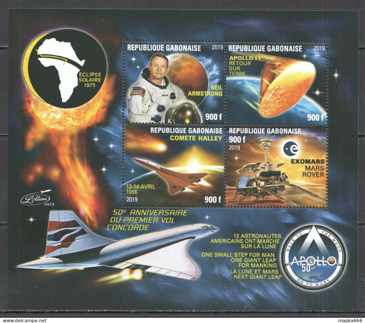 Vk029 2019 Space Eclipse Apollo 11 Concorde Neil Armstrong Halley'S Comet Kb Mnh - Autres & Non Classés