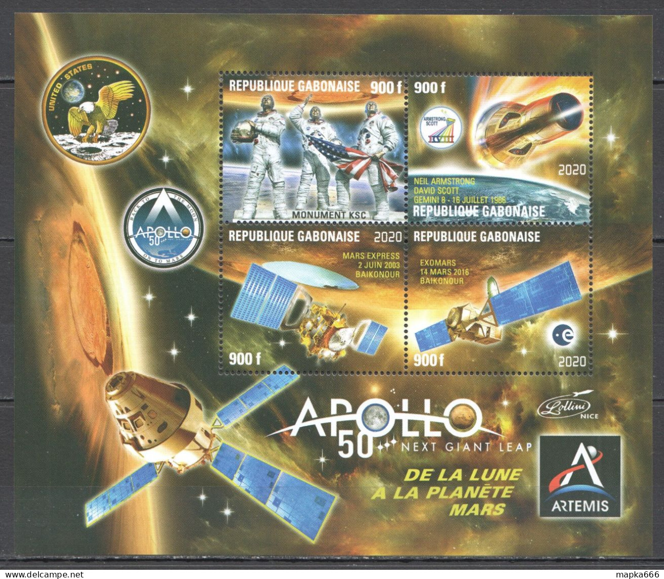 Vk031 2020 Space Apollo Next Giant Leap Apollo 11 Neil Armstrong Exomars Kb Mnh - Other & Unclassified