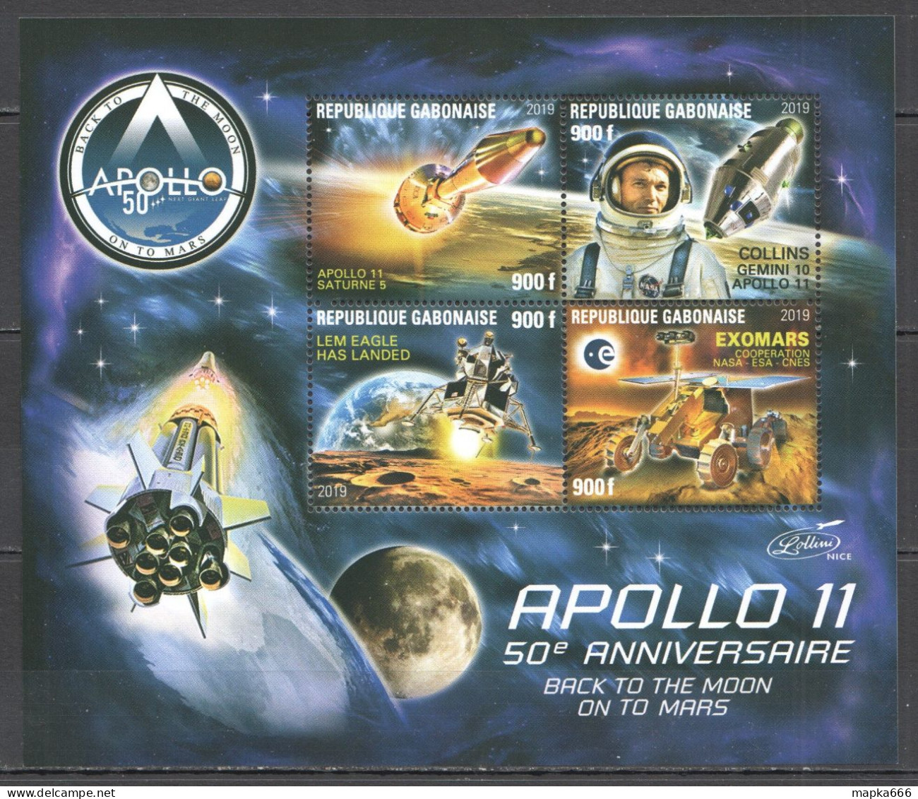 Vk028 2019 Space Apollo 11 Back To The Moon Nasa Collins Gemini 10 Kb Mnh - Autres & Non Classés