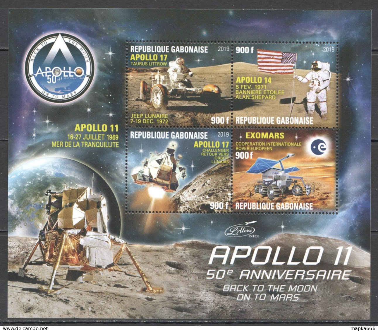 Vk026 2019 Space Apollo 11 Back To The Moon Exomars Apollo 14 Apollo 17 Kb Mnh - Sonstige & Ohne Zuordnung