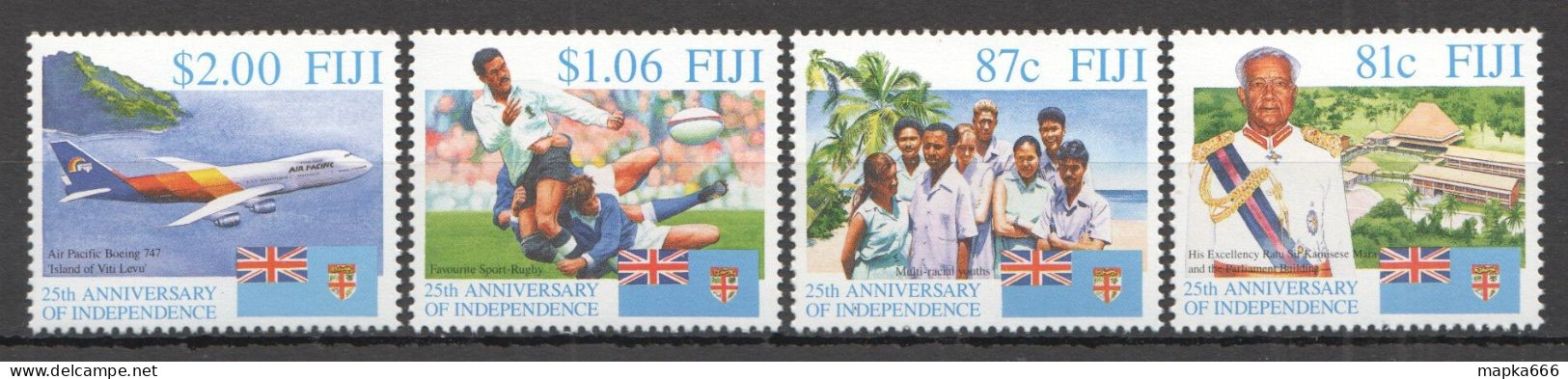 Ft233 1995 Fiji Independance Rugby Aviation Parliament #741-744 1Set Mnh - Vliegtuigen