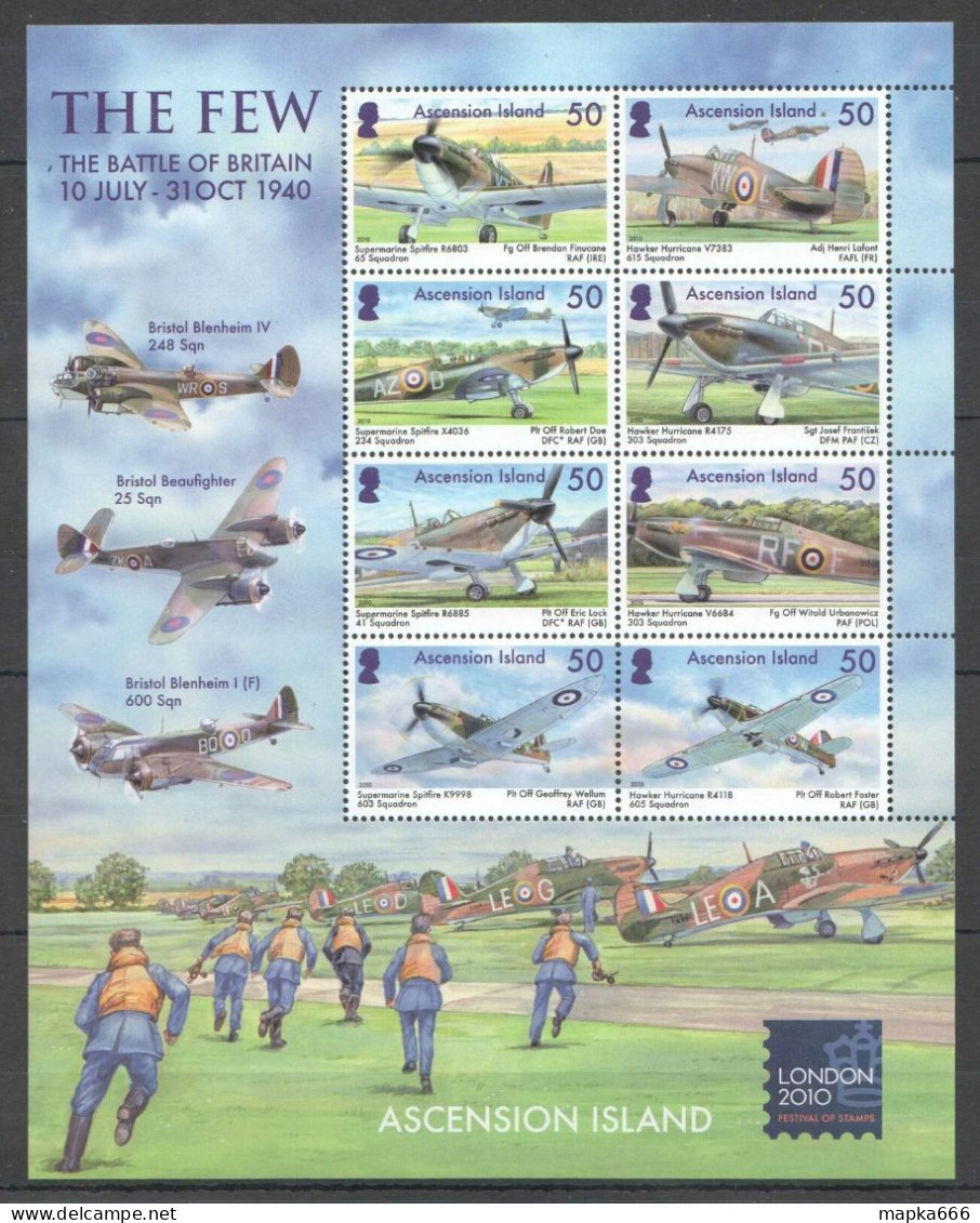 Ft222 2010 Ascension Island Aviation War Battle Britain The Few #1110-17 Kb Mnh - Militaria