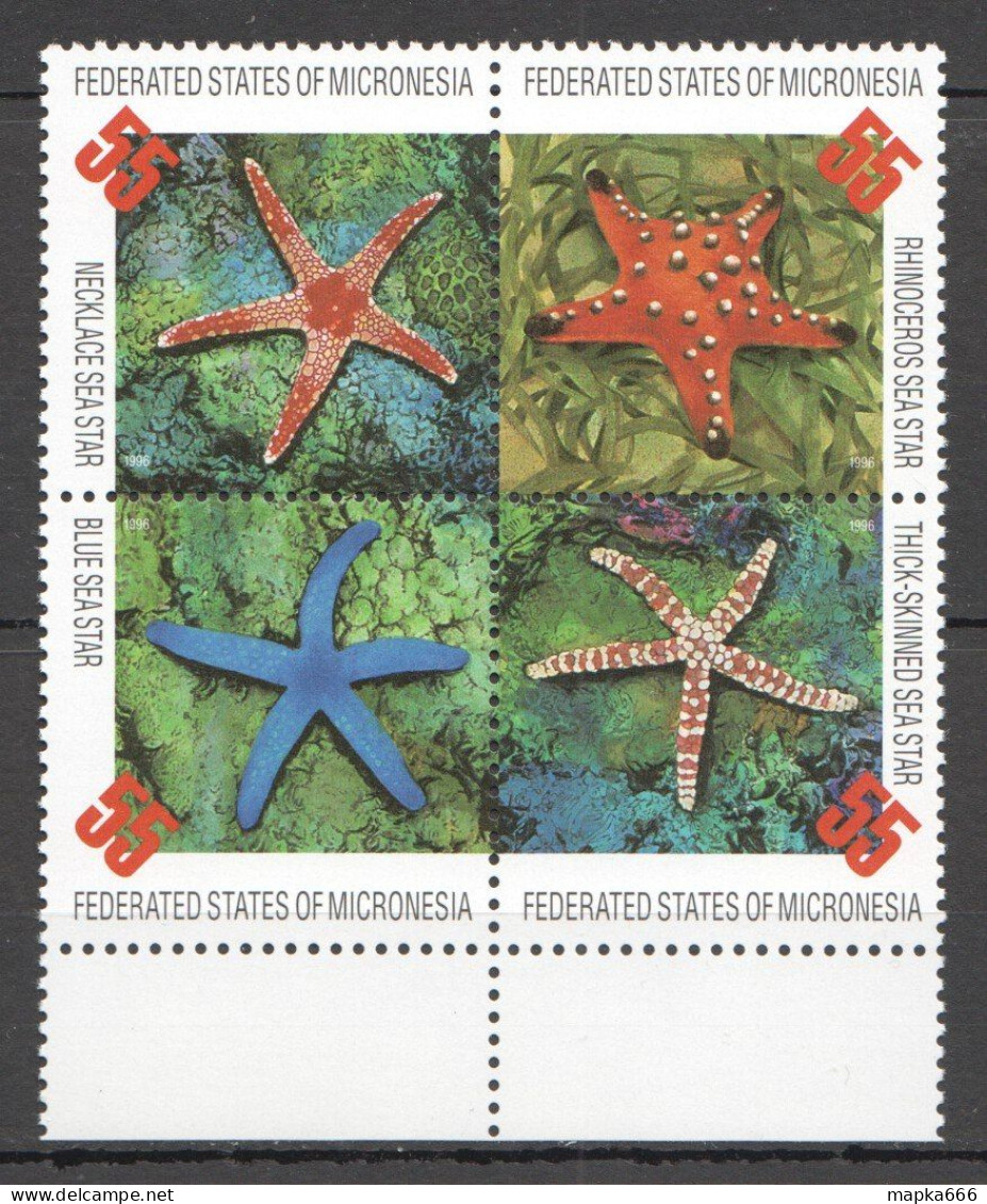 Ft232 1996 Micronesia Sea Stars Marine Life Fauna #490-493 Mnh - Vie Marine