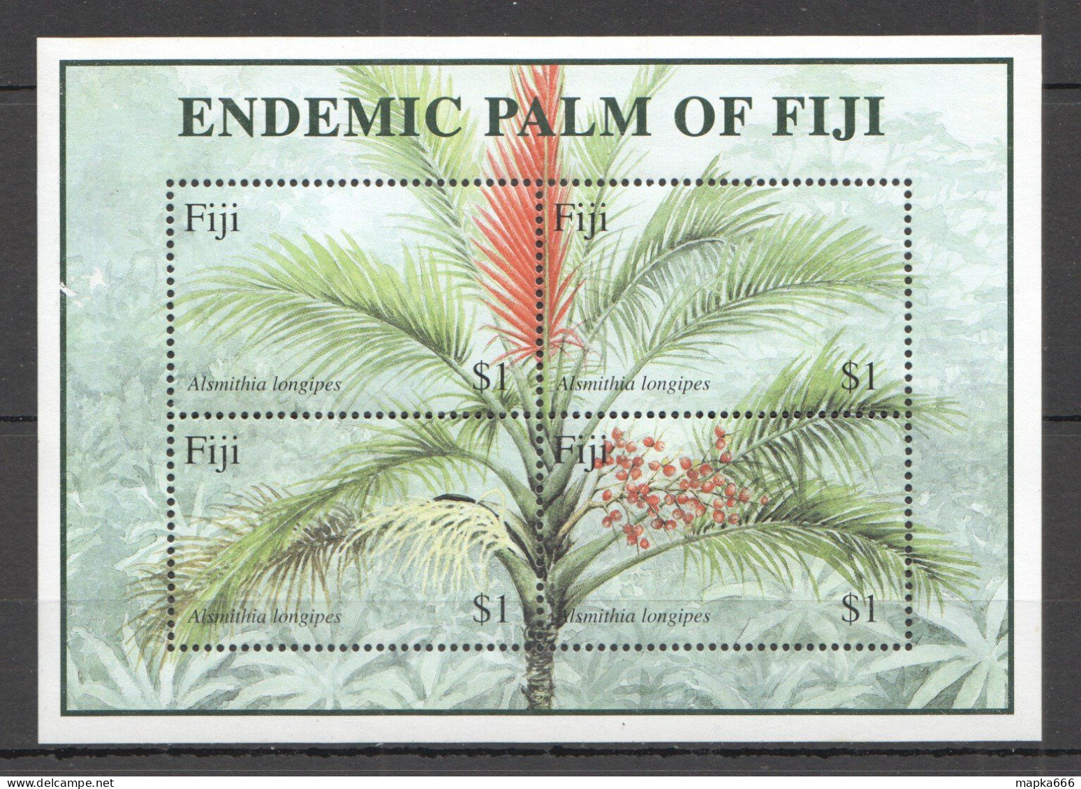 Ft227 2000 Fiji Endemic Palm Of Fiji Flora Plants Flowers #944-47 Bl37 Mnh - Andere & Zonder Classificatie