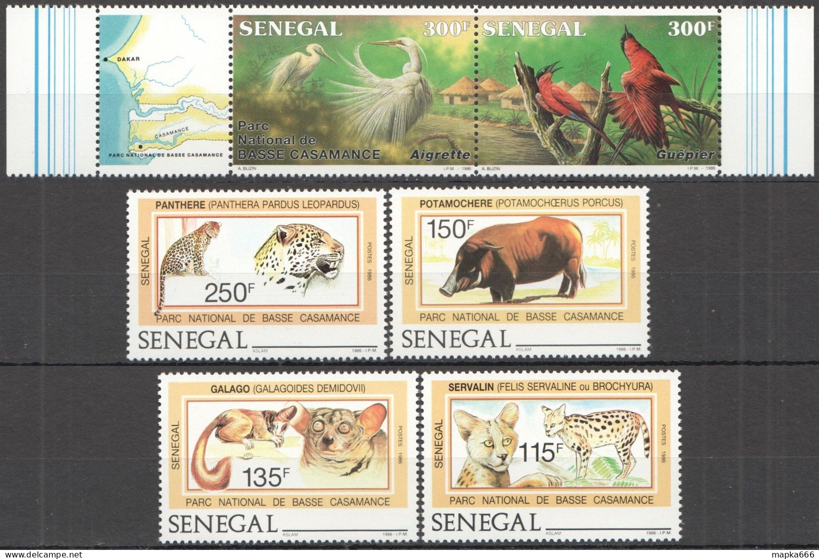 Ft230 1987 Senegal Wild Animals Birds National Park #938-43 Michel 35 Euro Mnh - Autres & Non Classés