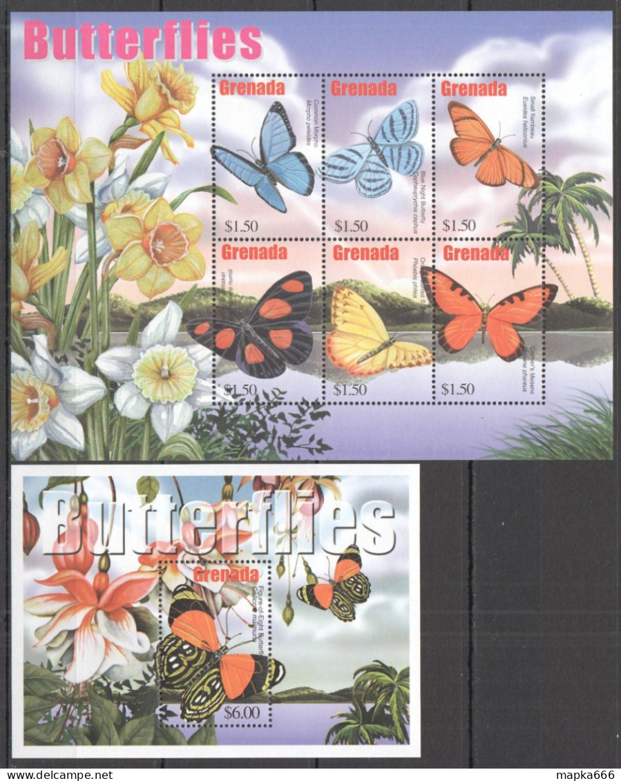 Ft218 2002 Grenada Butterflies Flowers Flora & Fauna #5071-76+Bl685 Mnh - Butterflies