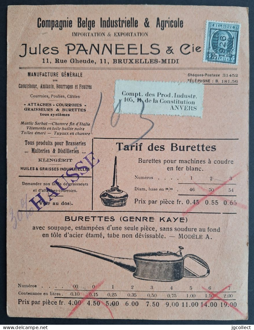 Typo 141A (BRUXELLES 1926 BRUSSEL) - Burettes PANNEELS - Typos 1922-31 (Houyoux)