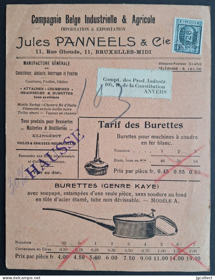 Typo 141A (BRUXELLES 1926 BRUSSEL) - Burettes PANNEELS - Tipo 1922-31 (Houyoux)