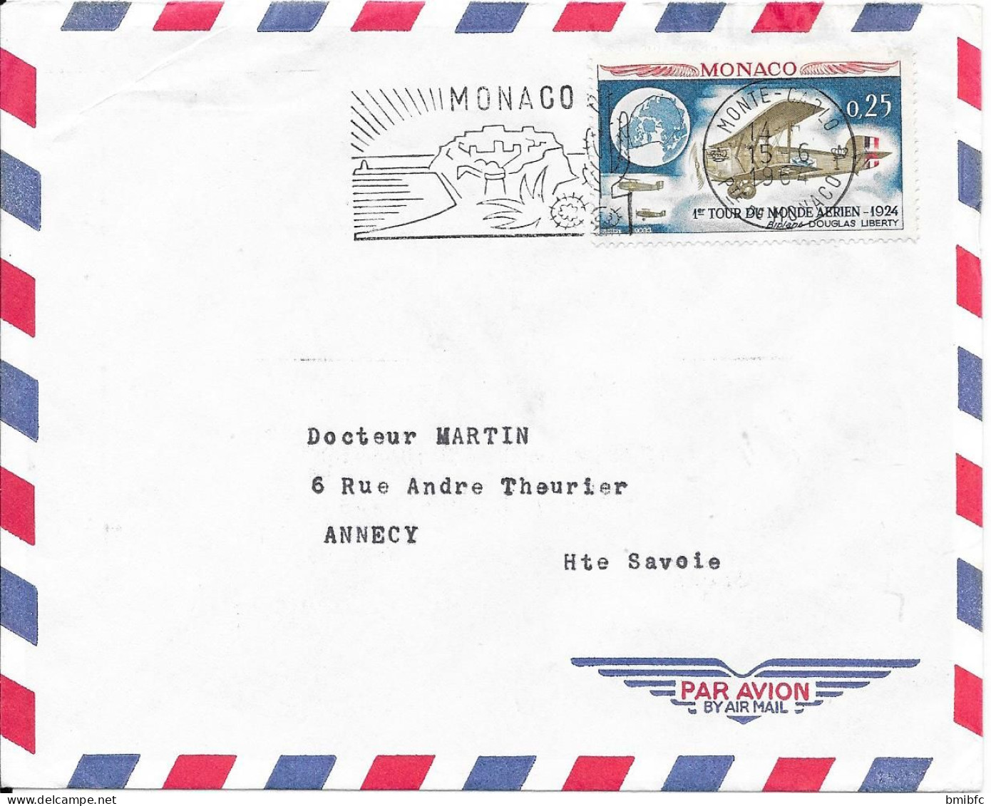 MONACO Sur Lettre 1964 (1er Tour Du Monde Aérien) - Covers & Documents