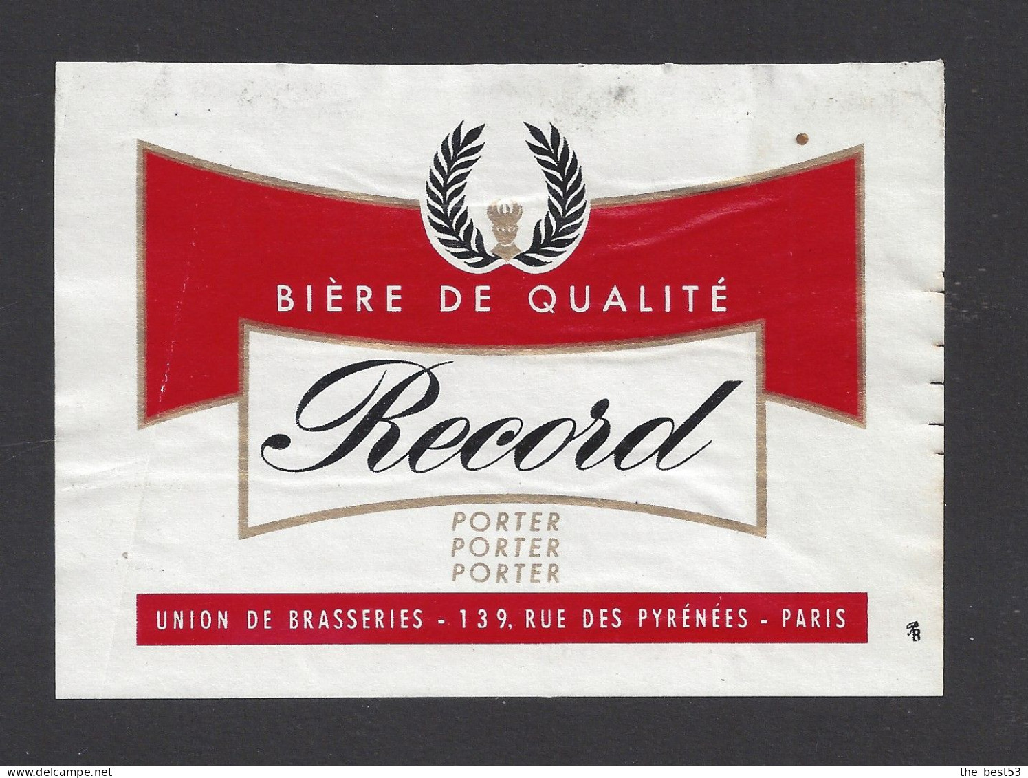 Etiquette De Bière Porter  -  Reccord  -   Union Des Brasserie De Paris (75) - Bier