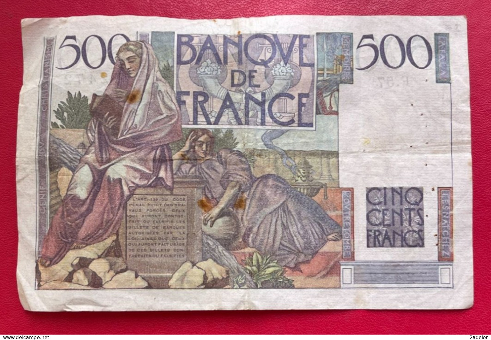 Beau Billet De 500 Francs CHATEAUBRIAND. V.7-11-1945.V. - 100 F 1908-1939 ''Luc Olivier Merson''