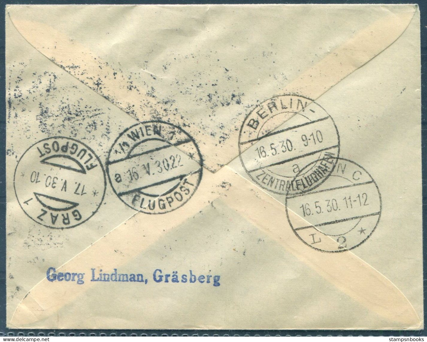 1930 Sweden Goteborg - Berlin - Graz - Wien Austria Airmail Night Flight Cover  - Covers & Documents