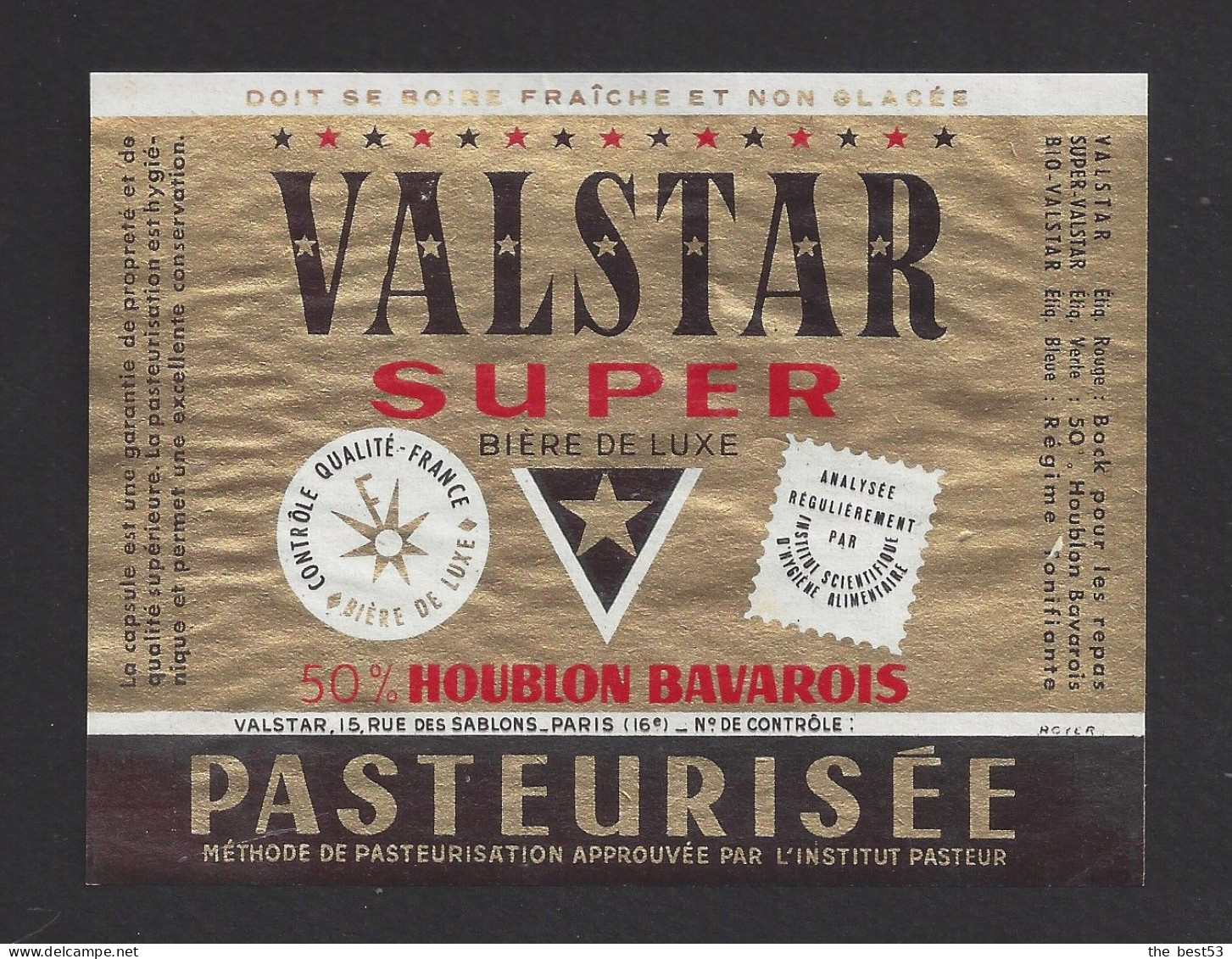 Etiquette De Bière Super De Luxe  - Brasserie  Valstar De Paris (75) - Bier