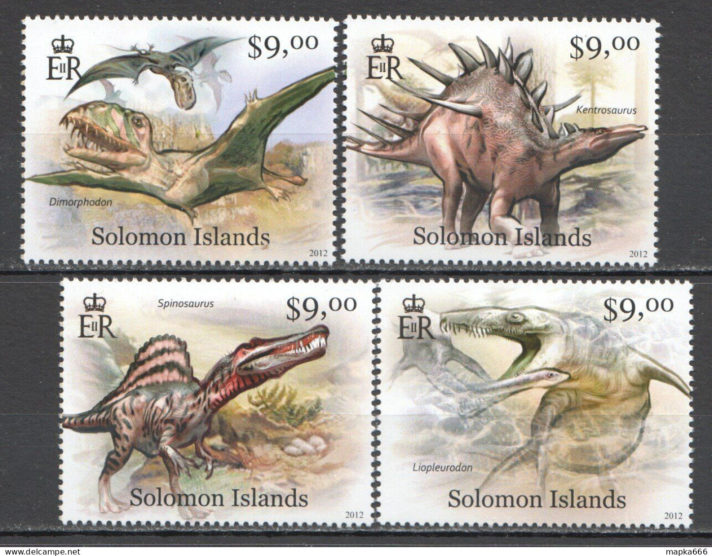 Wb362 2012 Solomon Islands Dinosaurs Fauna #1466-69 Set Mnh - Préhistoriques