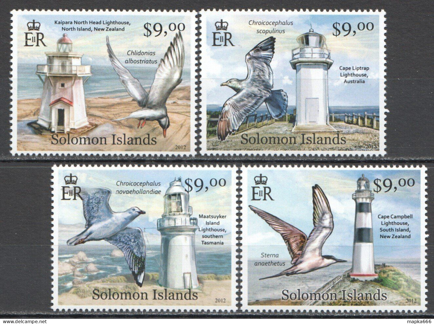 Wb370 2012 Solomon Islands Birds Lighthouses Fauna #1481-84 Set Mnh - Vie Marine