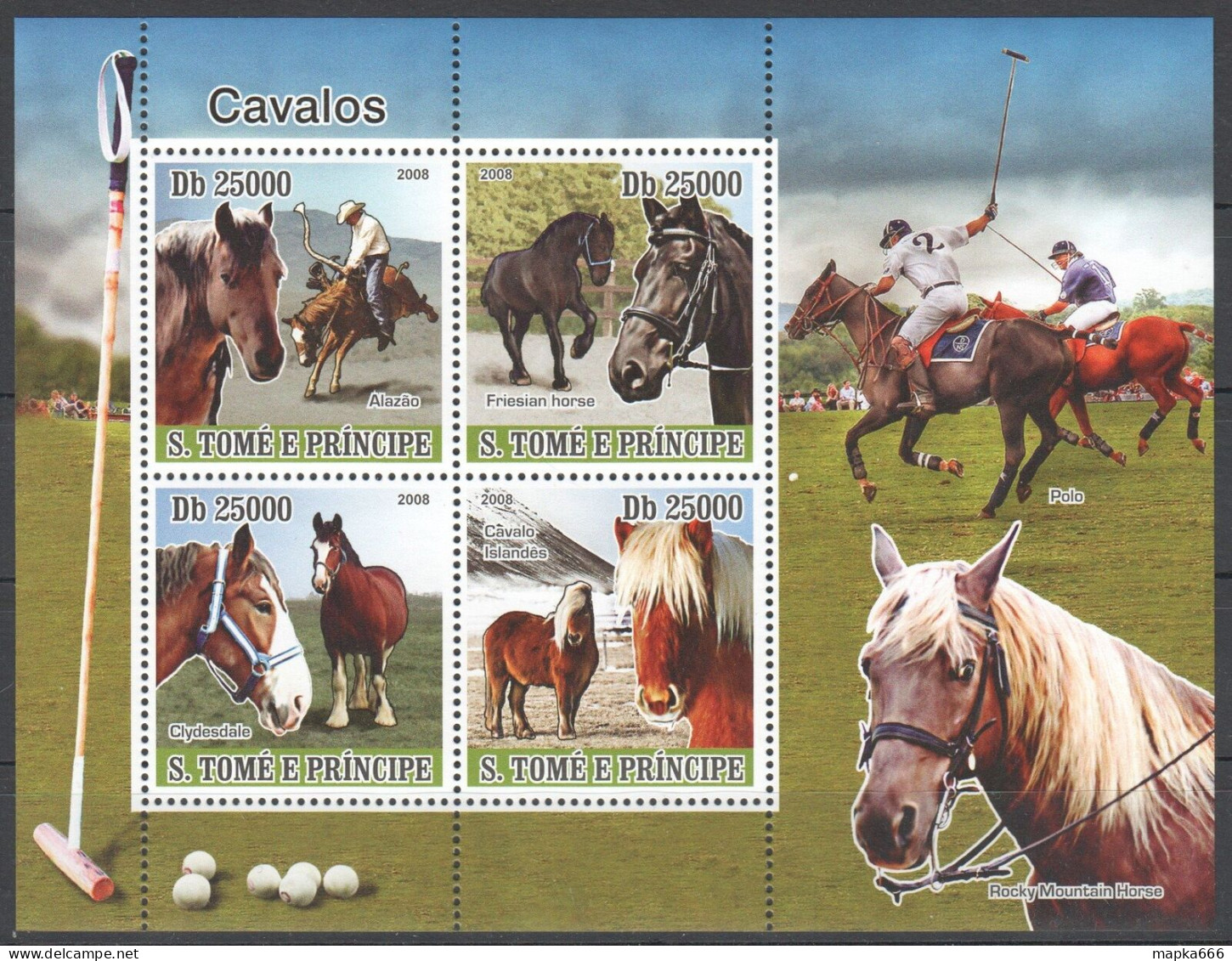 O0254 2008 S. Tome & Principe Horses Fauna Domestic Animals Kb Mnh - Cavalli
