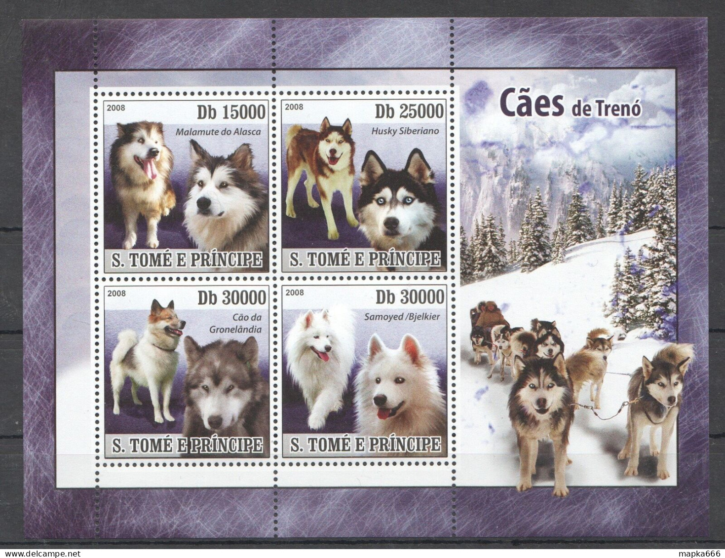 O0253 2008 S. Tome & Principe Fauna Sledge Northern Dogs Husky 1Kb Mnh - Cani