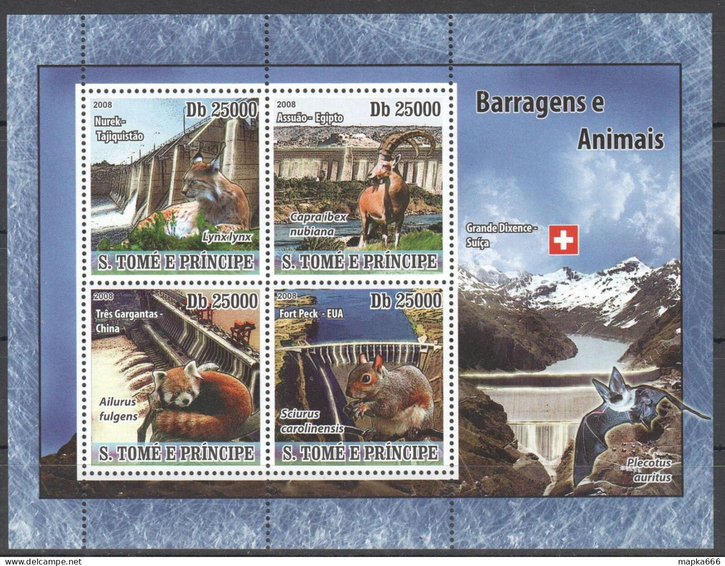 O0251 2008 Sao Tome & Principe Dams & Animals Wild Cats Bats Pandas Kb Mnh - Other & Unclassified