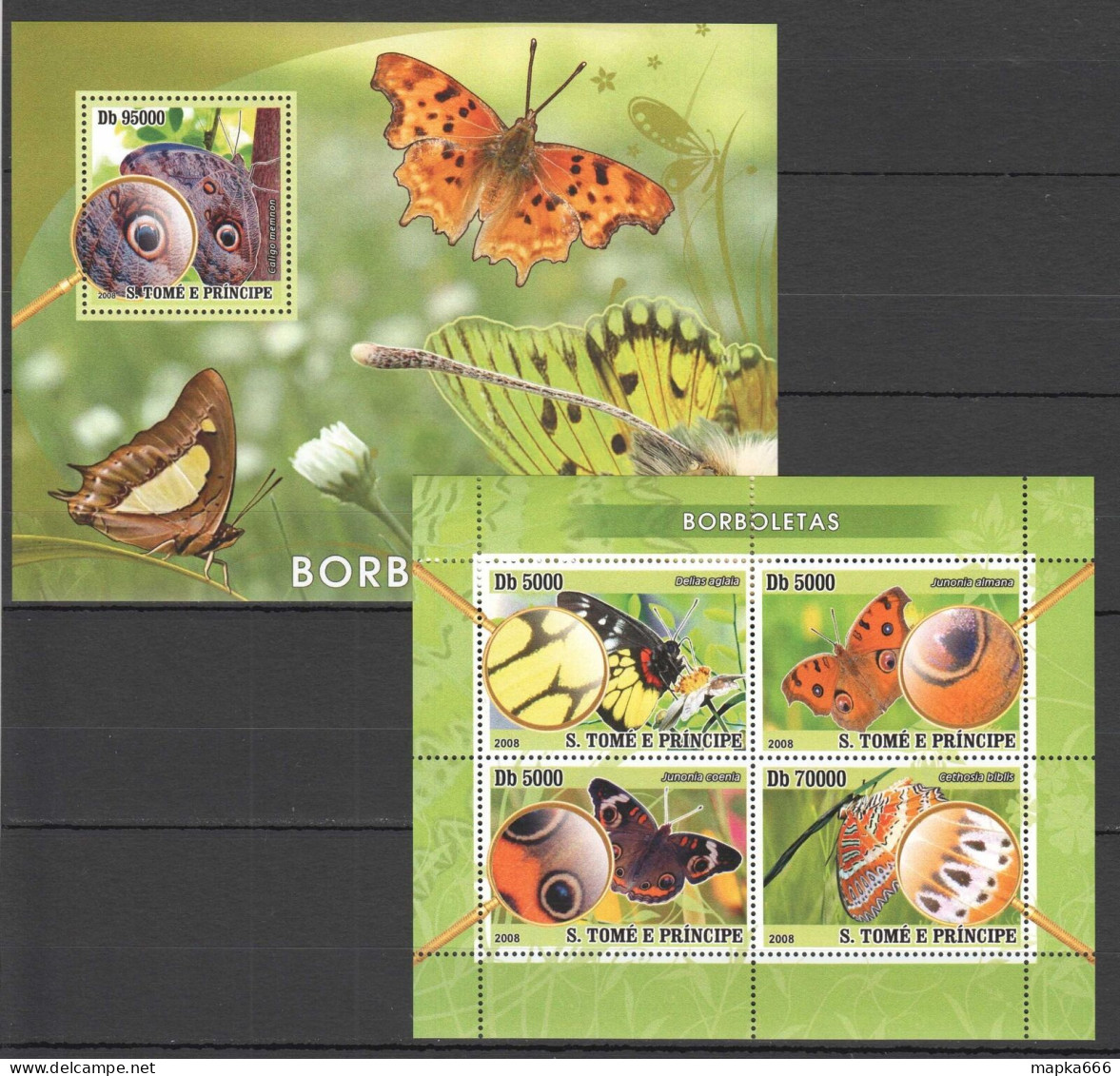 O0239 2008 S. Tome & Principe Borboletas Butterflies Insects 1Kb+1Bl Mnh - Schmetterlinge